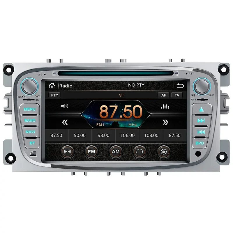 AWESAFE 7 Zoll Autoradio für Ford Focus Mondeo S-Max C-Max Galaxy, Doppel Din Radio mit Navi unterstützt Lenkrad Bedienung Bluetooth Mirrorlink CD DVD FM AM RDS - Silber