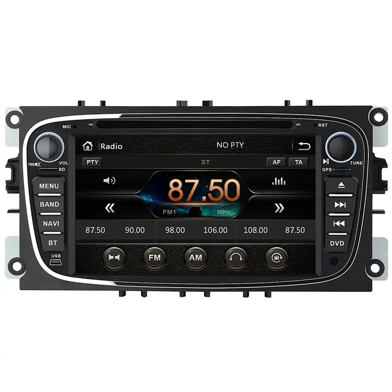 AWESAFE Autoradio für Ford Focus Mondeo S-Max C-Max Galaxy, Doppel Din Radio mit Navi unterstützt Lenkrad Bedienung Bluetooth Mirrorlink CD DVD FM AM RDS - Schwarz