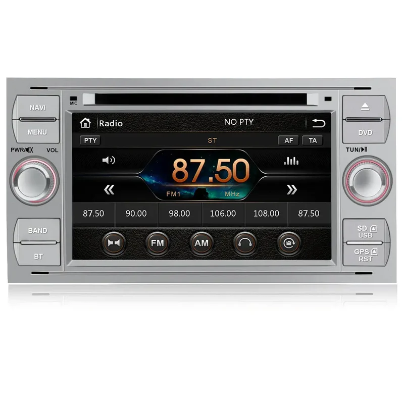 AWESAFE 7 Pulgadas Radio de Coche para Ford Focus Kuga Mondeo Connect S-Max Galaxy, 2 DIN Autoradio con Bluetooth/GPS/FM/RDS/CD DVD/USB/SD,Mirrorlink y Aparcamiento (Plata)