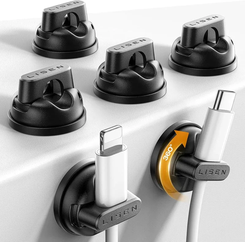 6er-Pack Drehbarer Kabelhalter für den Nachttisch, LISEN 360° Rotierende Magnetclips