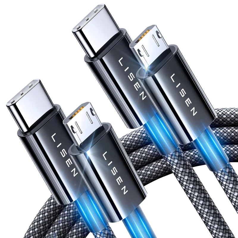 LISEN USB C auf Micro USB Kabel, 2 Stück 1m Nylon geflochten