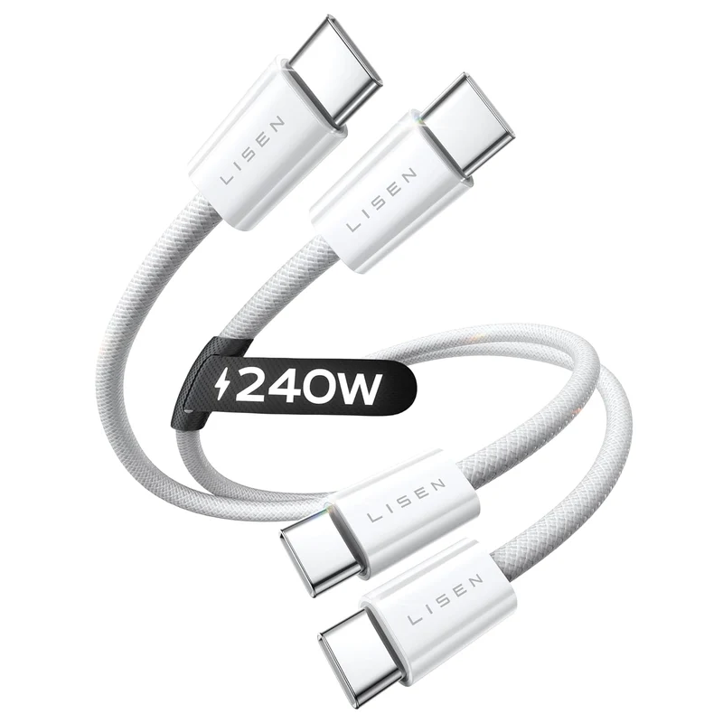 LISEN 2er-Pack 240W USB-C-auf-USB-C-Kabel 0,5m Ladekabel Weiß