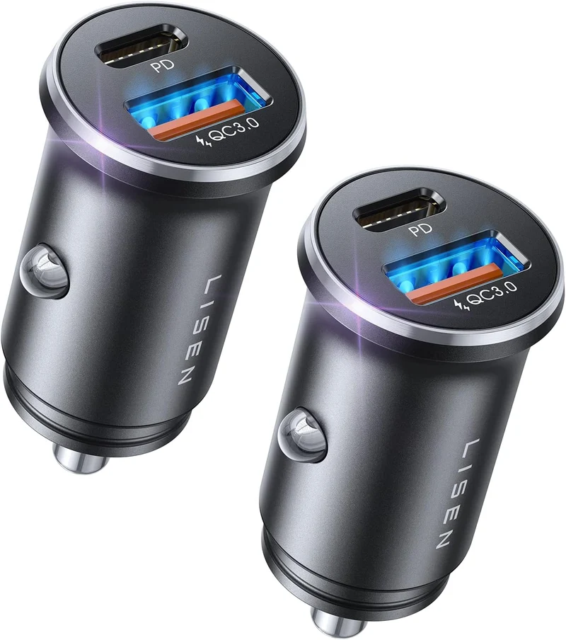 LISEN 2er-Pack USB C Auto-Ladegerät 54W Auto-Zigarettenanzünder-USB-Ladegerät