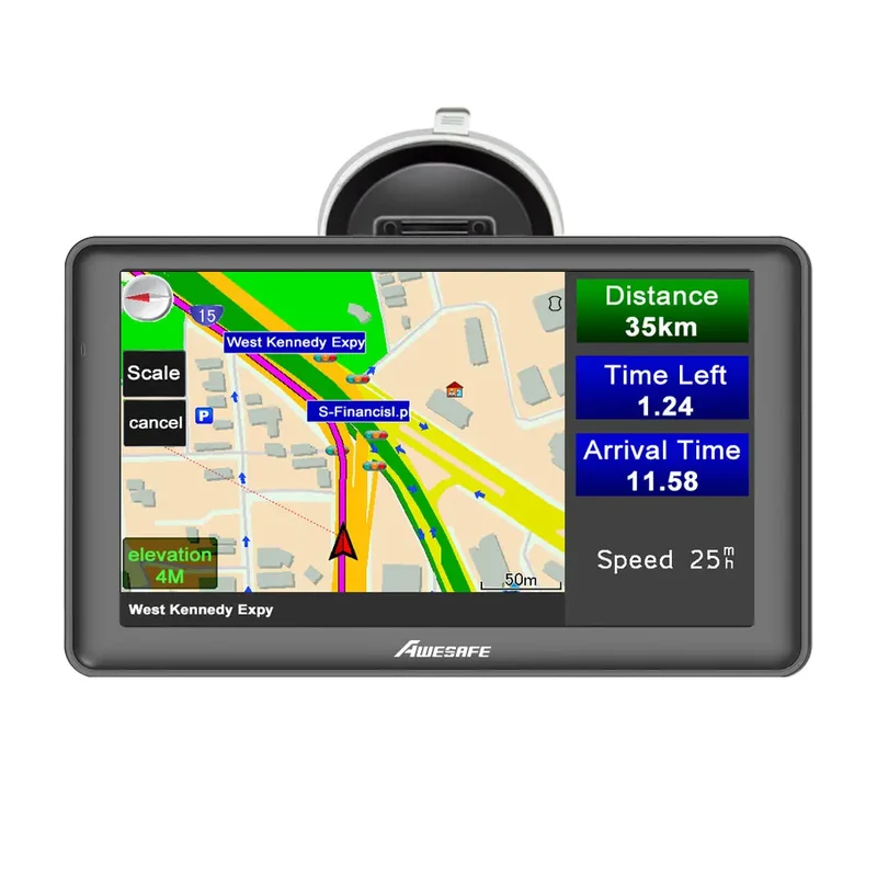AWESAFE Navigatore GPS 7 Pollici Schermo Touch FM Integrato per Auto Camion 12-24V Mappe Europa 2025 Aggiornamenti Gratis Annuali