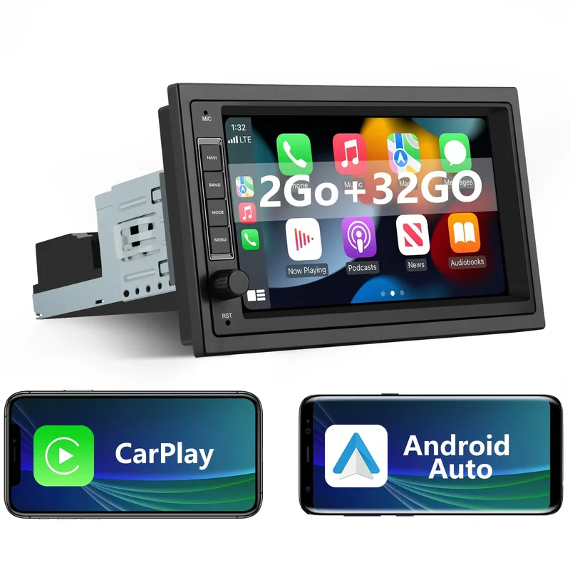 AWESAFE Android Car Stereo pour 1 DIN voiture écran tactile 7 pouces,Soporte Bluetooth WiFi Navegación GPS FM