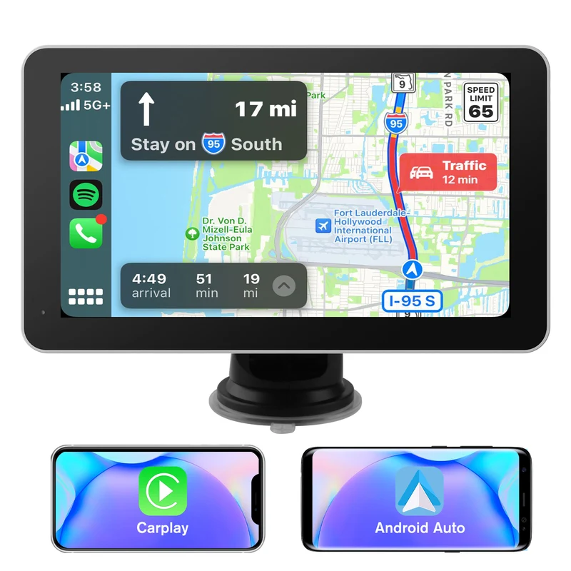 Portatile da 7 pollici Autordiocon Apple CarPlay & Android AutoAdatto per 12-24V auto, camion, roulotte, furgoni, camper, rimorchi ecc.