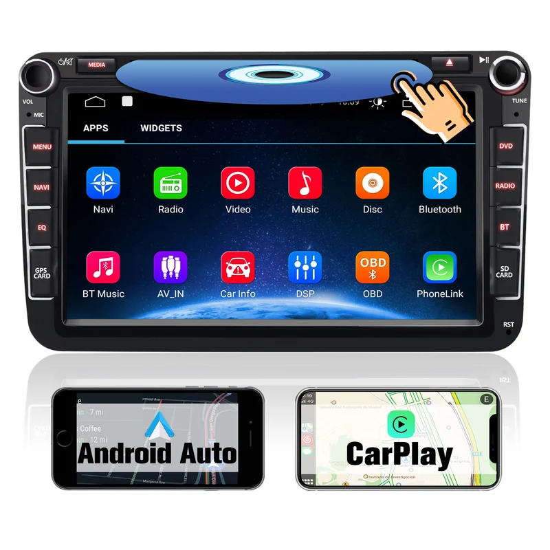 AWESAFE Android Car Stereo Para VW Sistema Actualización de Radio de Pantalla Táctil con Carplay Inalámbrico Android Auto, Soporte Bluetooth WiFi Navegación GPS