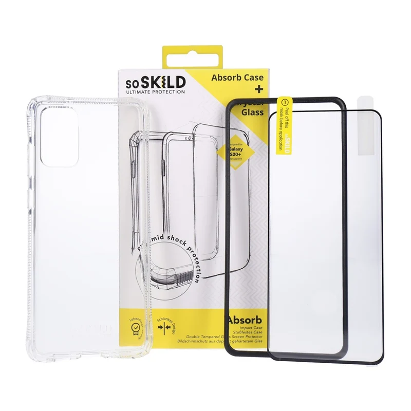 SoSkild Absorb Case Transparent Backcover + Displayschutzglas für Samsung Galaxy S20+