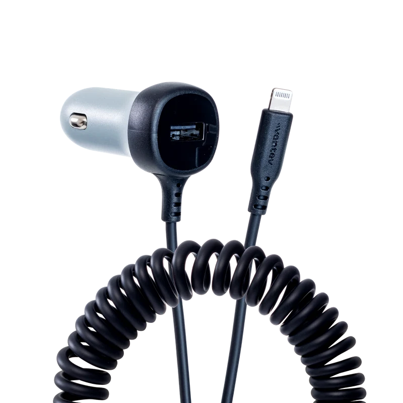 27W ULTRAFAST Dual Car Charger with Apple Lightning Connected Travel Cable