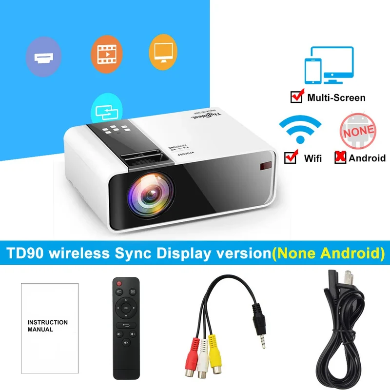 ThundeaL HD Mini Projector TD90 Native 1280 x 720P LED WiFi Projector Home Theater Cinema 3D Smart Phone Video Movie Proyector