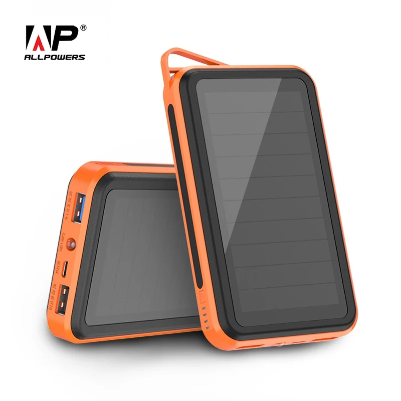 ALLPOWERS 15000mAh Solar Power Bank Portable Power Charger External Battery for iPhone 11 Samsung Huawei Mate 30 Xiaomi etc.