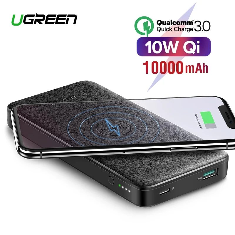 Ugreen Quick Charge3.0 Power Bank 10000mAh Portable 10W Qi Wireless Charger Power Bank for Xiaomi Fast Wireless External Battery