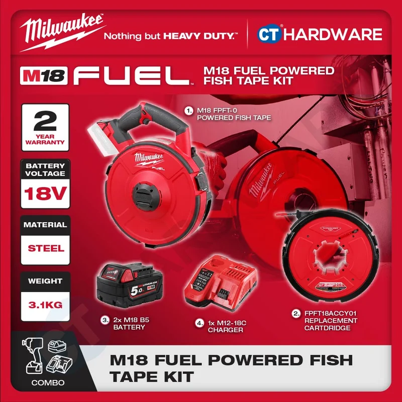 Milwaukee M18 FPFT-0 FUEL Powered Fish Tape Combo Kit