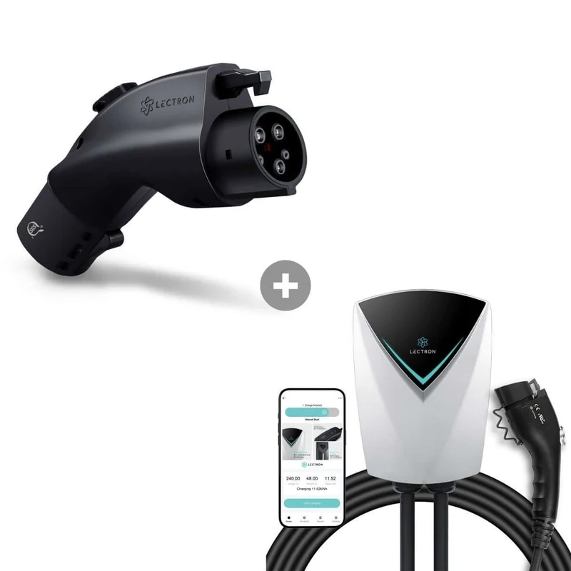 Lectron Tesla (NACS) to J1772 Adapter (Black Version) + V-BOX Pro Level 2 J1772 Charging Station (NEMA 14-50 & Hardwired WiFi Version) Bundle