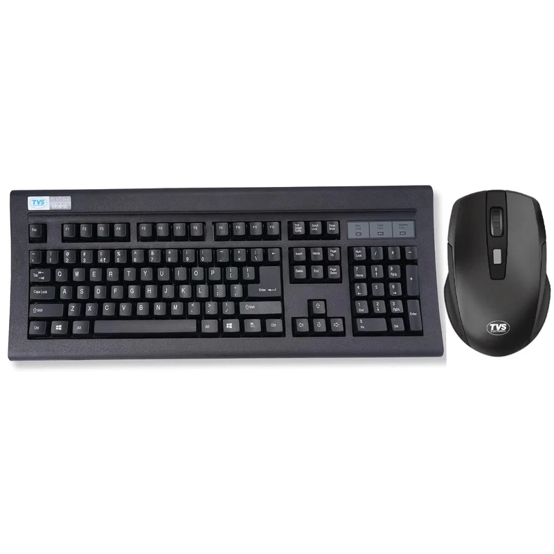 TVS Electronics Platina Wireless Mechanical Keyboard & Mouse Combo | Adujustble Tilt Legs | Laser-Etched Key Caps | Optical Adjustable DPI 1600 | 50M Keystroke | 10M Range | 1-Year Warranty | Black