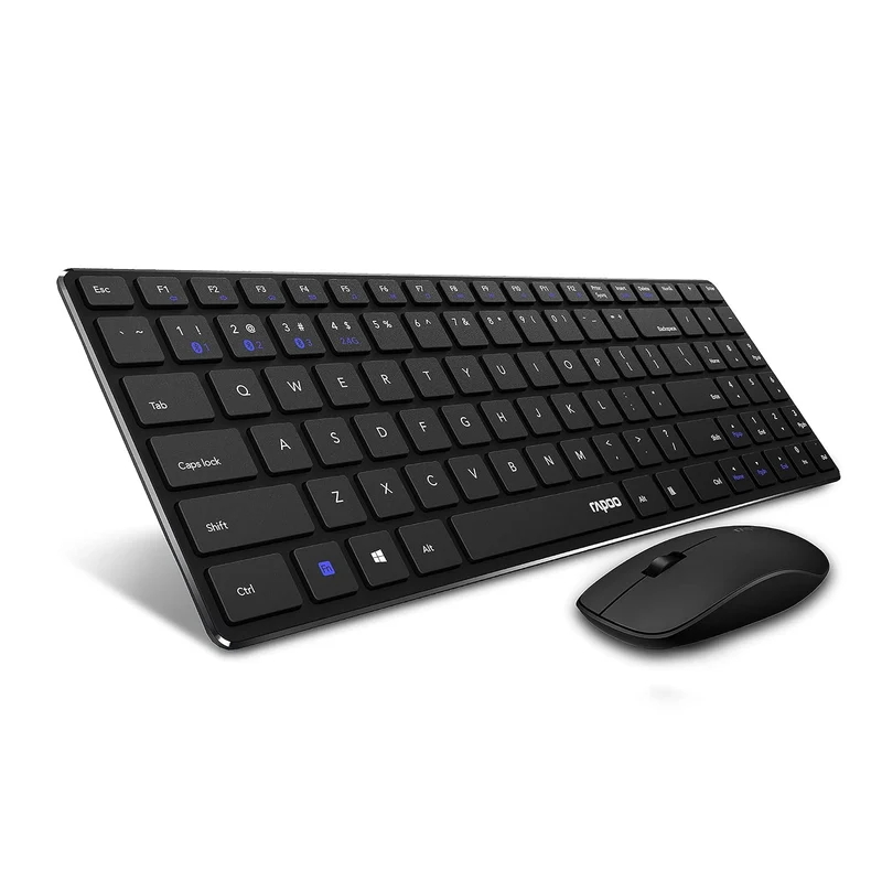 Rapoo 9300m Multi-Device Bluetooth + 2.4Ghz Wireless Keyboard & Mouse Combo Ultra Slim Design, Spill-Resistant, Anodized Aluminum Body Compatible with Windows/PC/Chromebook, 3 Years Warranty.