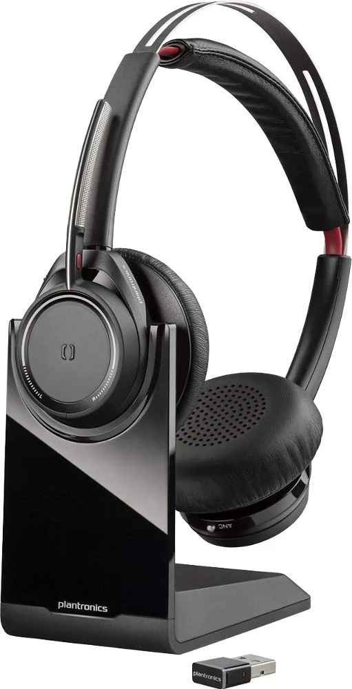 Poly by Plantronics - Voyager Focus UC with Charge Stand Bluetooth Dual-Ear (Stereo) On Ear Headset with Boom Mic - USB-A PC/Mac Compatible - Active Noise Canceling- Black