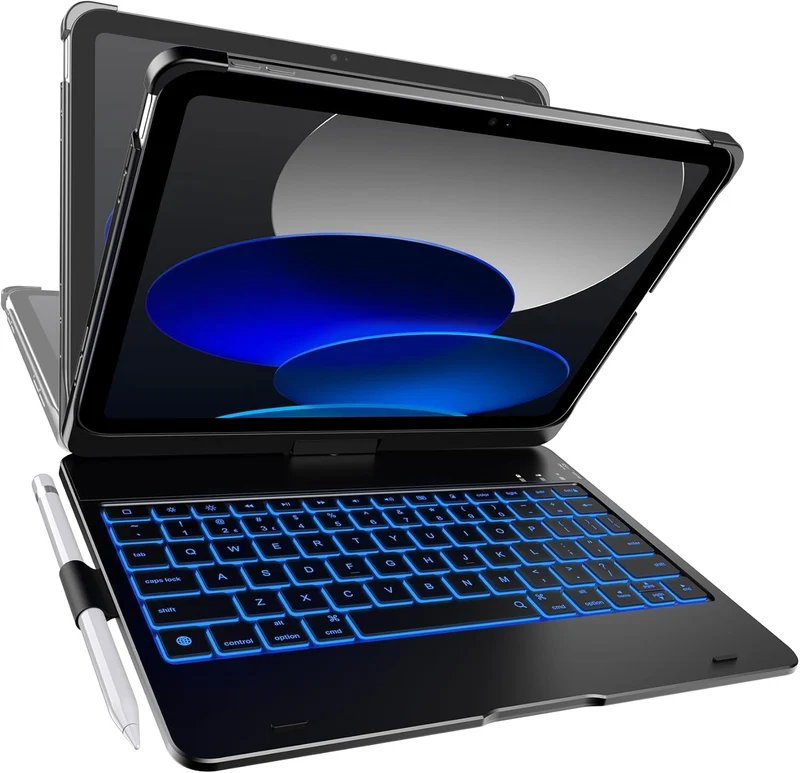 typecase Non-Trackpad Keyboard Case for iPad 11th Gen (A16, 2025) & iPad 10th Gen with 11-Colors Backlight, 360° Rotatable, 7 Use Modes, Bluetooth Keyboard, Pencil Holder-Black (Not for Air11/Pro11)