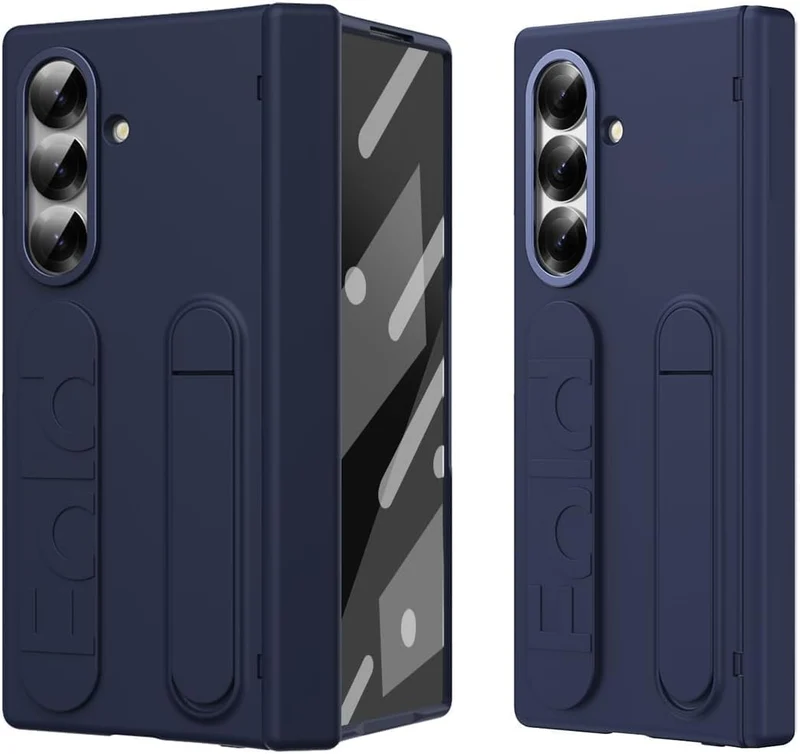 amazon basics 360° Full Protection Case for Samsung Galaxy Z Fold 7 – Built-in Screen Protector, Hinge Guard, Silicon Grip Strap & Kickstand - Blue