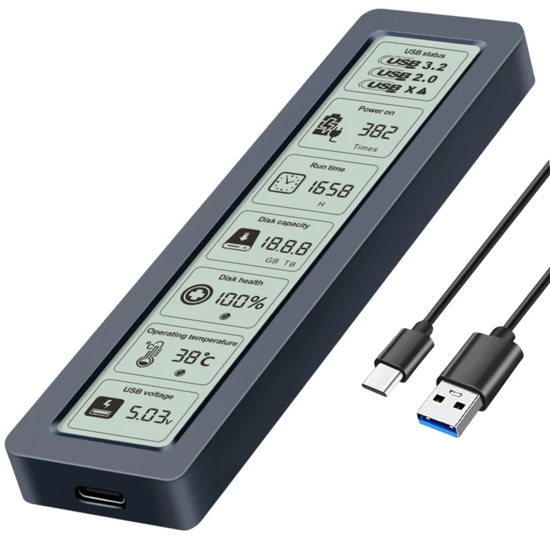 Dyazo M.2 NVMe SSD Enclosure Type C with LCD Display | USB 3.2 Gen2 10Gbps | Support NVME PCIE Size 2230/2242/2260/2280 M-Key/B+M | Support UASP & Trim (Up to 8TB) | Compatible with Windows/Mac/Linux