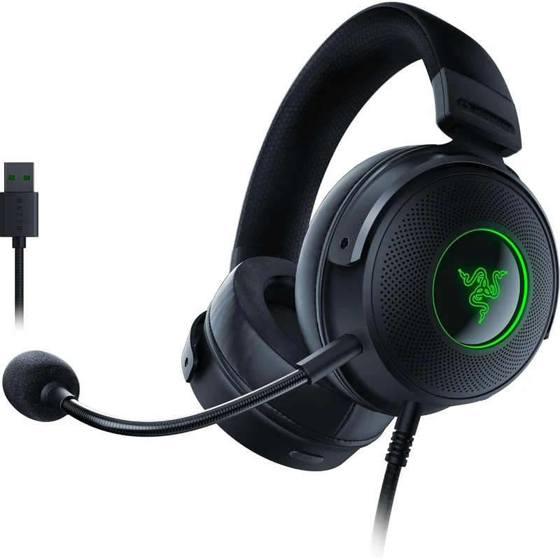 Razer Kraken V3 Hypersense Wired USB Gaming Over Ear Headset Haptic Technology: Triforce Titanium 50Mm Drivers - Detachable Mic - Rz04-03770100-R3M1, Black