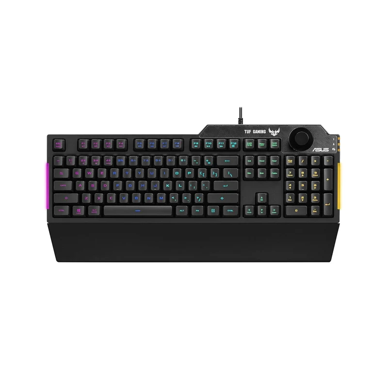 ASUS Membrane USB Gaming Keyboard for PC - TUF K1 Programmable, Onboard Memory with Dedicated Volume Knob, Aura Sync RGB and Side Lighting Detachable Wrist Rest Spill-Resistant (Black)